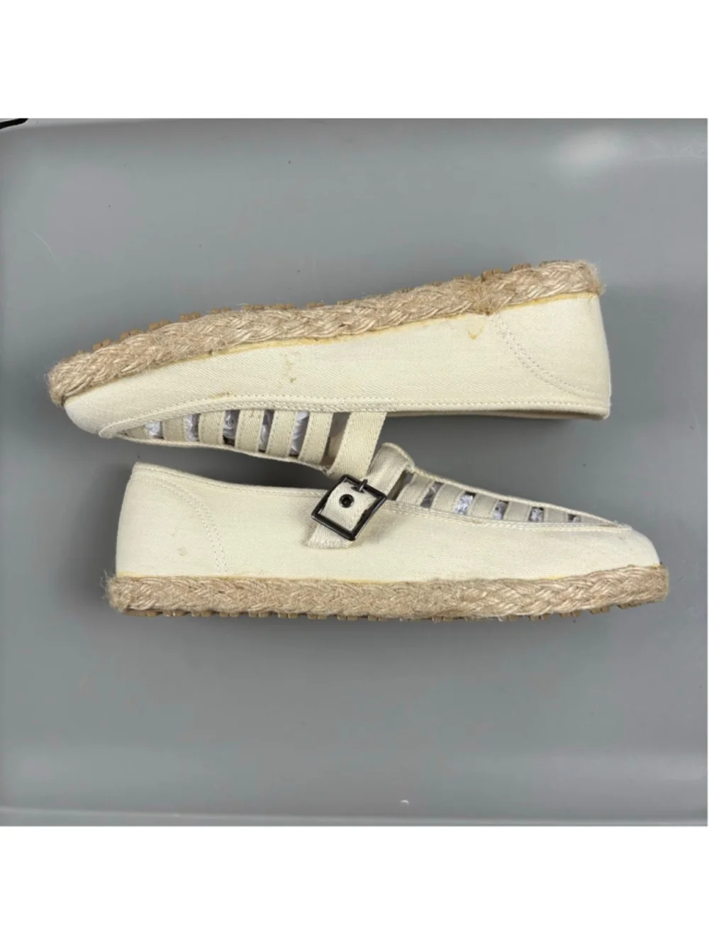 Keds Mary Jane Espadrille Flats Womens 7 Cream Canvas Buckle Vintage